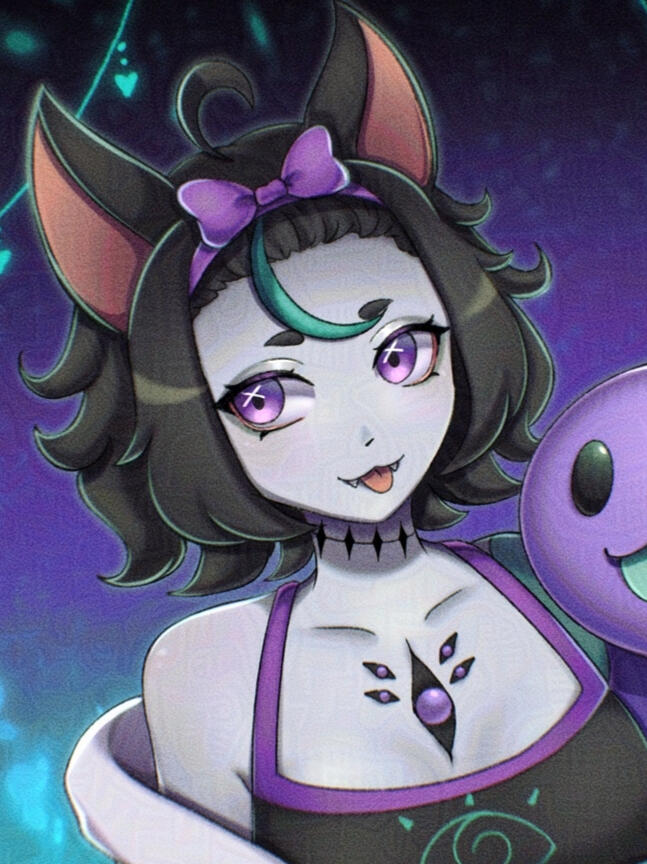 Juwu Close Up JuwuVT VTuber and Artist wearing PJ outfit holding purple plushie.