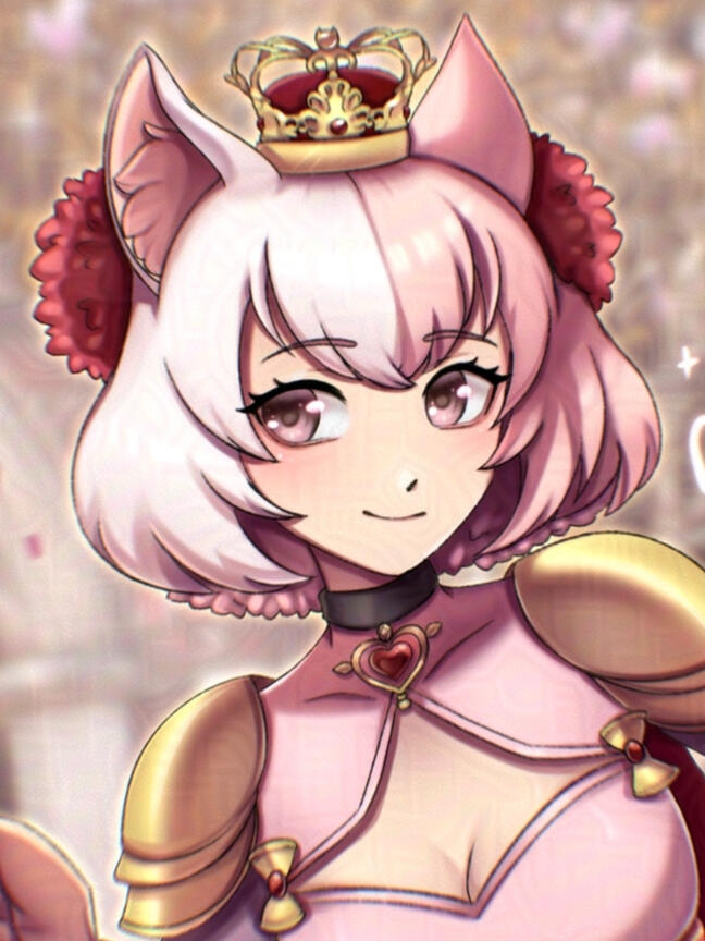 Sayuui Close Up Sayuui, Royal Cat VTuber Artist posing holding her drawing pen with blossom floating in the air.