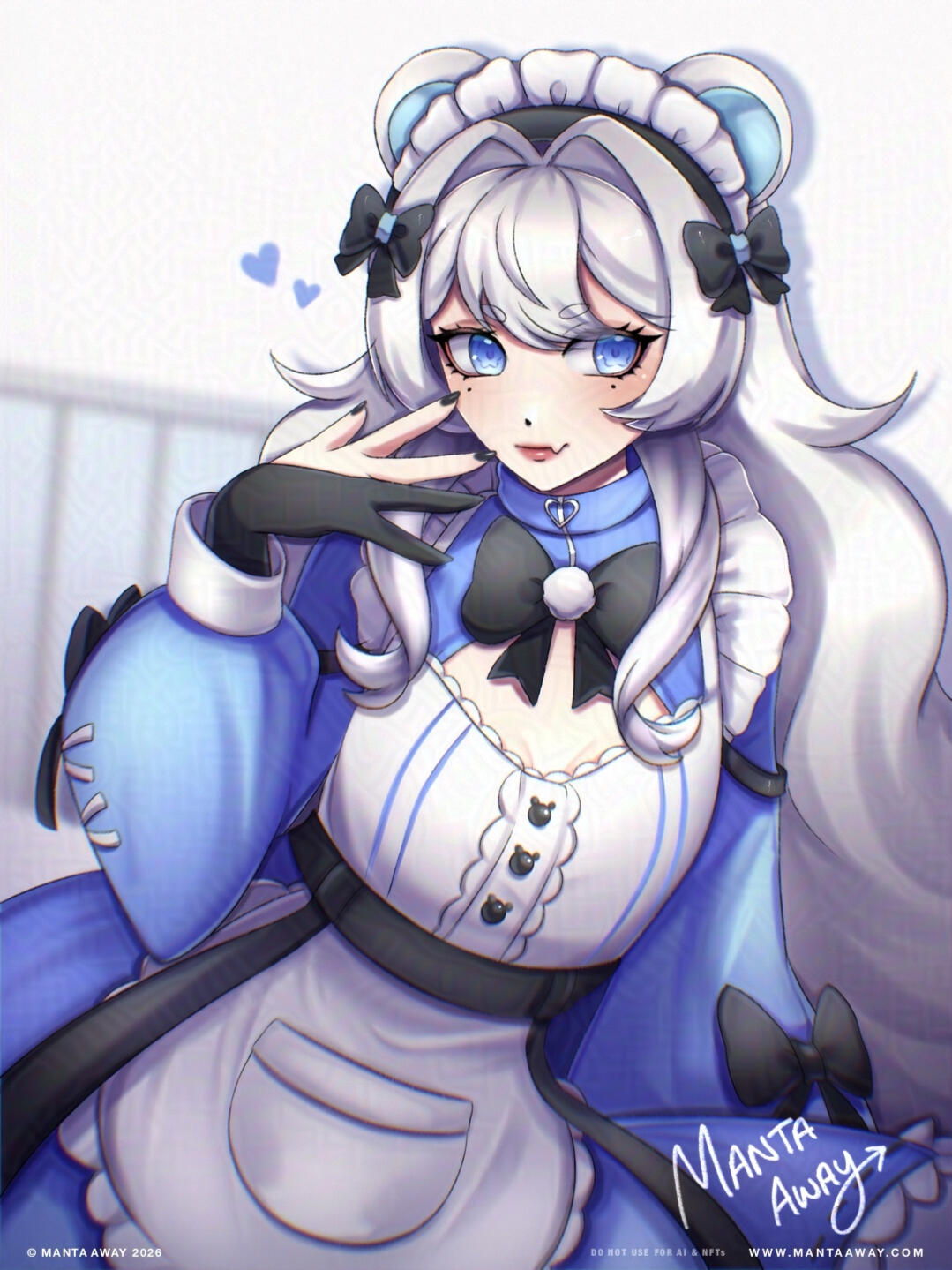 EepyAstra by MantaAway EepyAstra, Bear VTuber and Artist at maid café leaning against the café chairs with a cute pose.